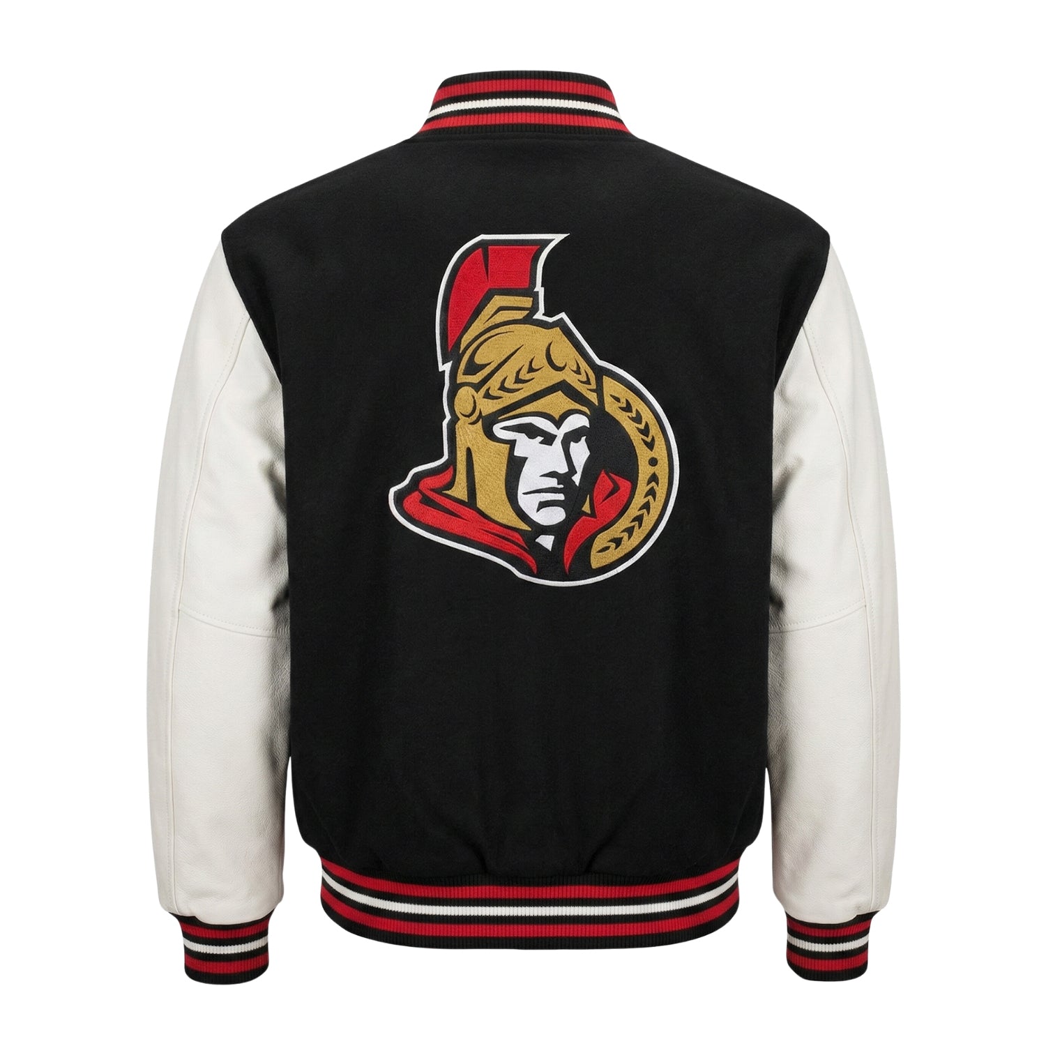 NHL Men's Ottawa Senators Black and White Varsity Jacket (Back)
