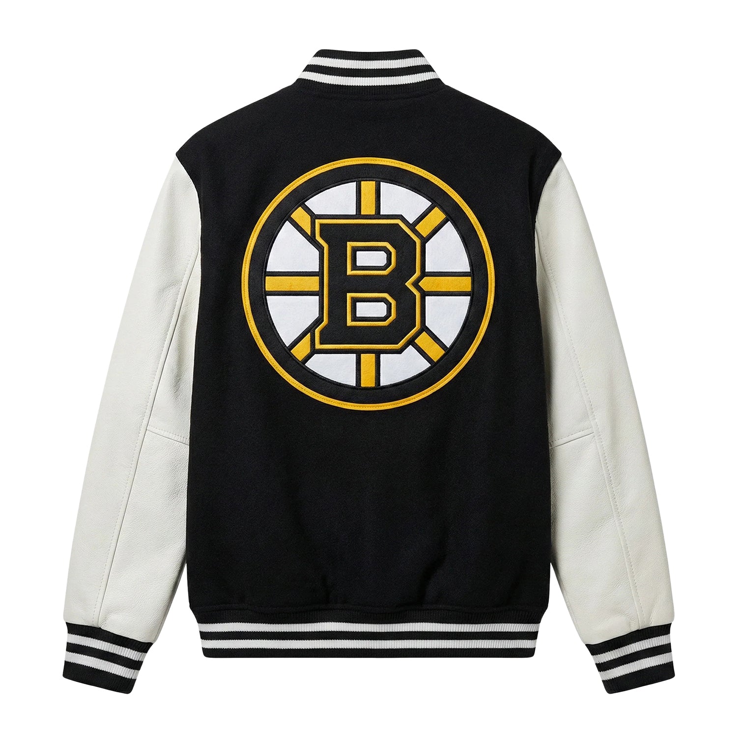 NHL Men's Boston Bruins White and Black Varsity Jacket (Back)
