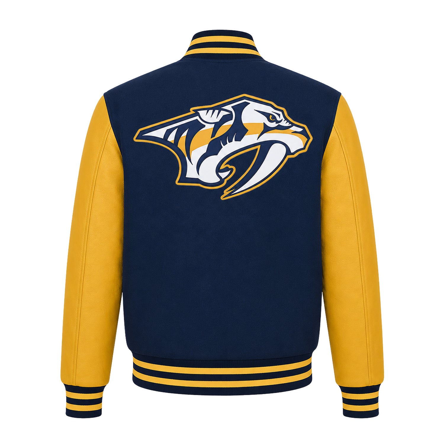 NHL Men's Nashville Predators Navy and Yellow Varsity Jacket (Back)