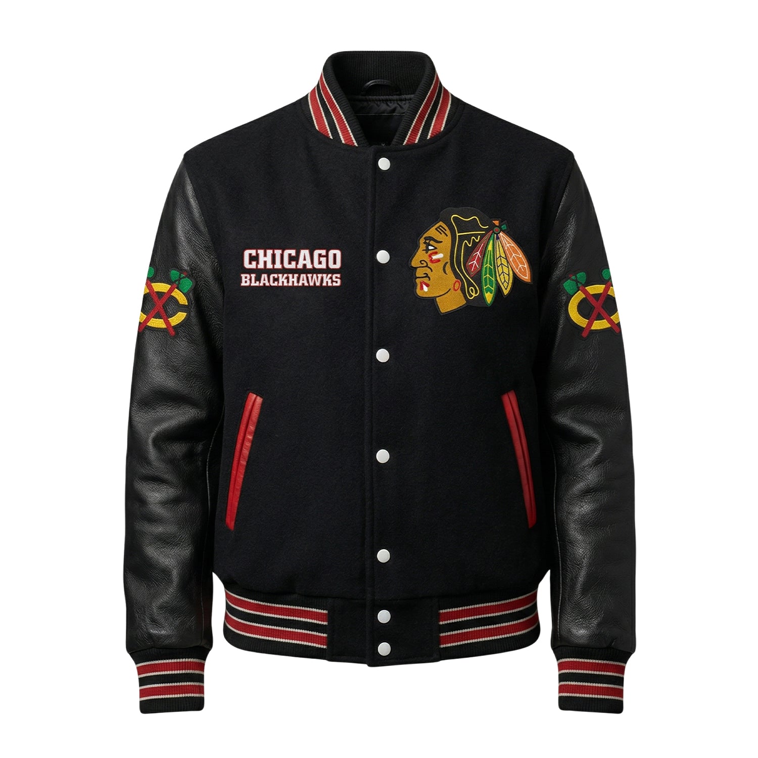 NHL Women's Chicago Blackhawks Black Varsity Jacket