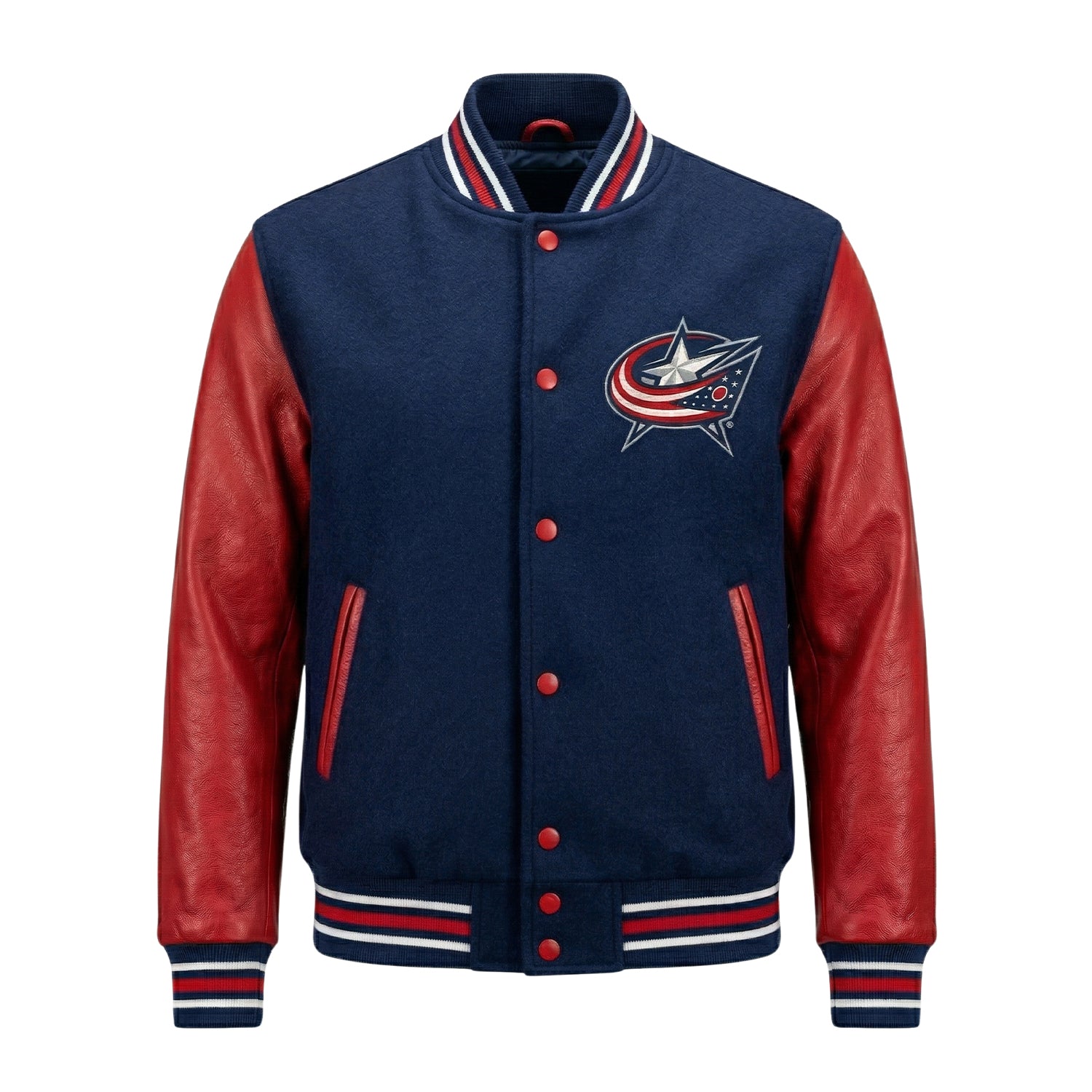 NHL Women's Columbus Blue Jackets Blue and Red Varsity Jacket