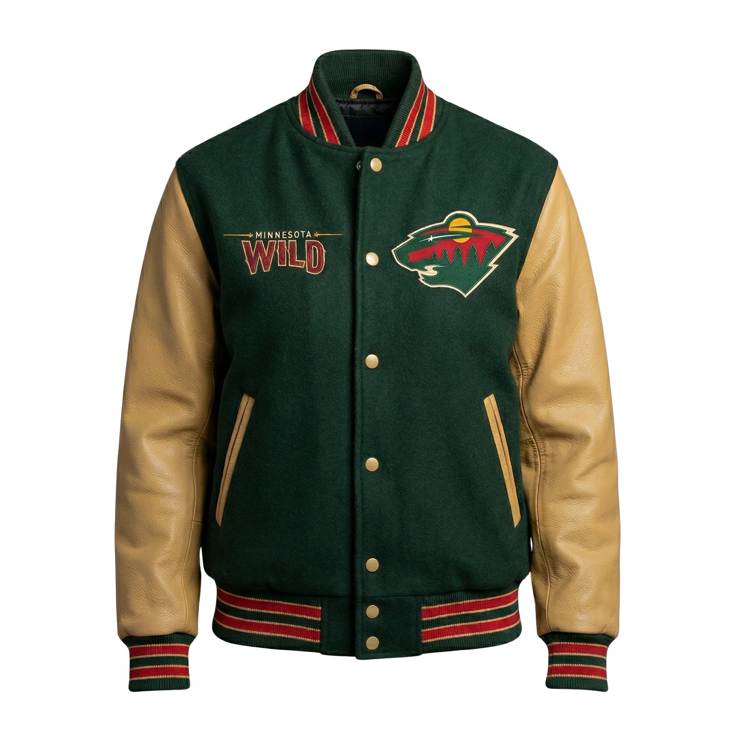 NHL Women's Minnesota Wild Green and Harvest Gold Varsity Jacket