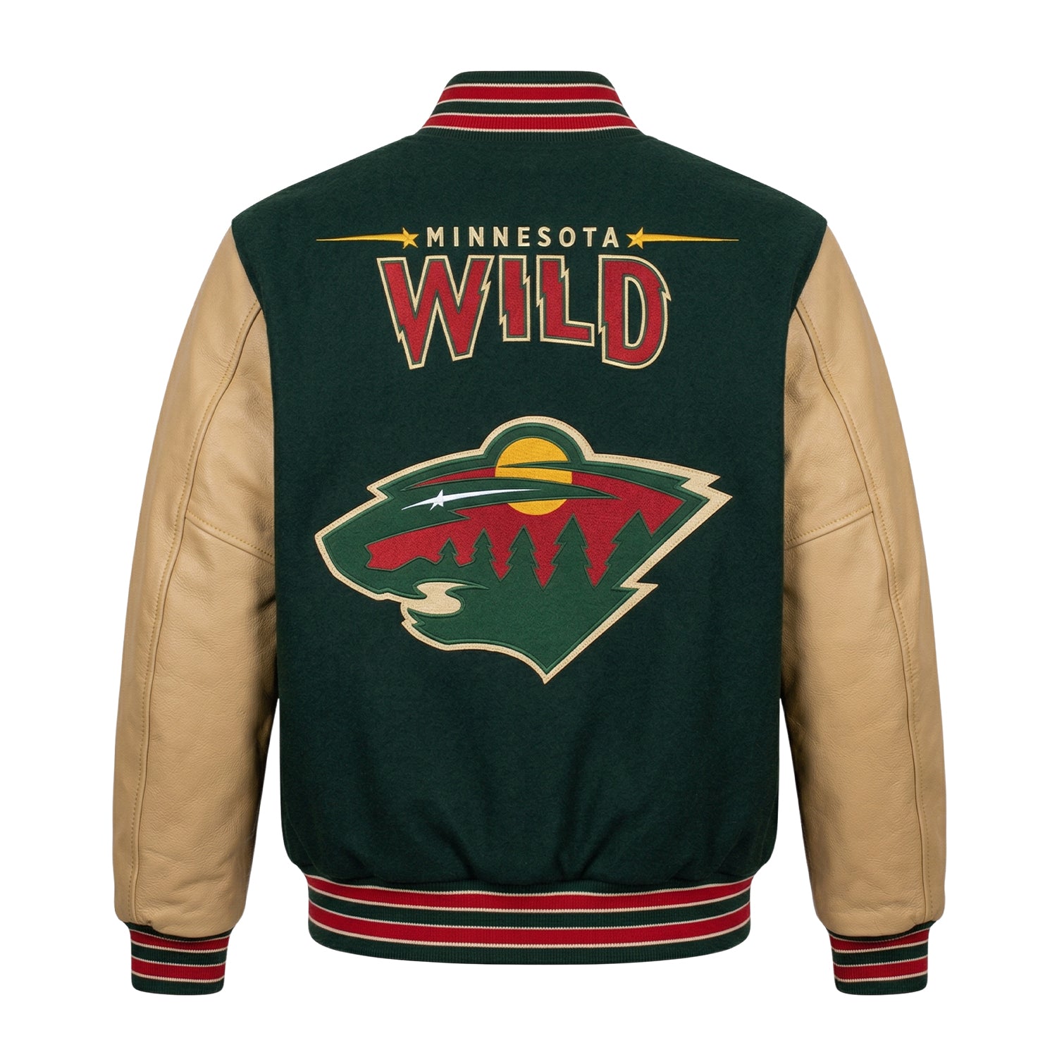 NHL Women's Minnesota Wild Green and Harvest Gold Varsity Jacket (Back)