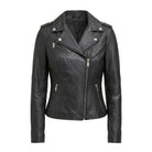 Women' Biker Durable Stitching Black Leather Jacket