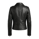 Women' Biker Durable Stitching Black Leather Jacket (Back)