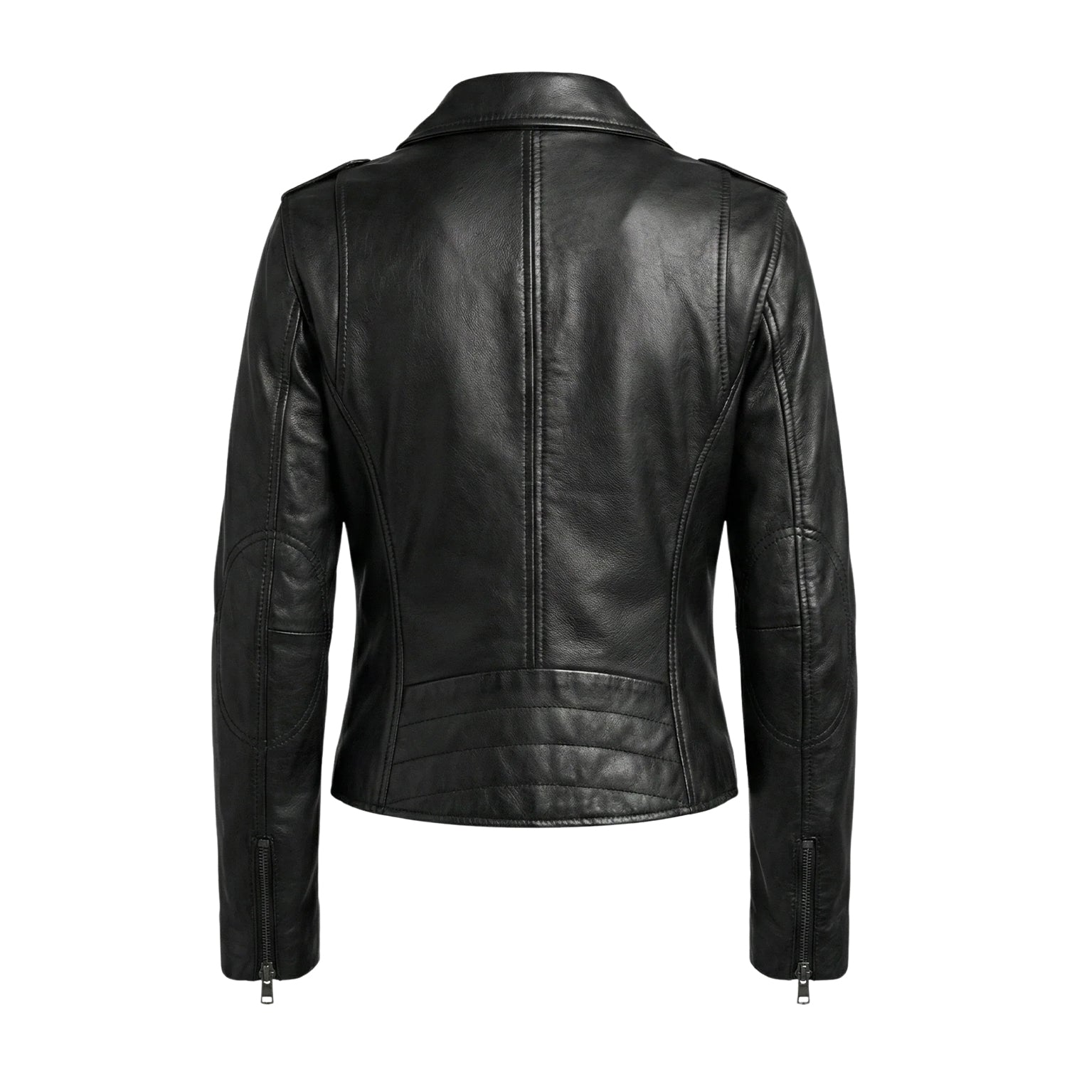 Women' Biker Durable Stitching Black Leather Jacket (Back)