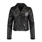 Women' Biker NY Yankees Logo Black Leather Jacket