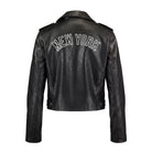 Women' Biker NY Yankees Logo Black Leather Jacket (Back)
