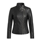 Women' Biker Robust Stitching Black Leather Jacket