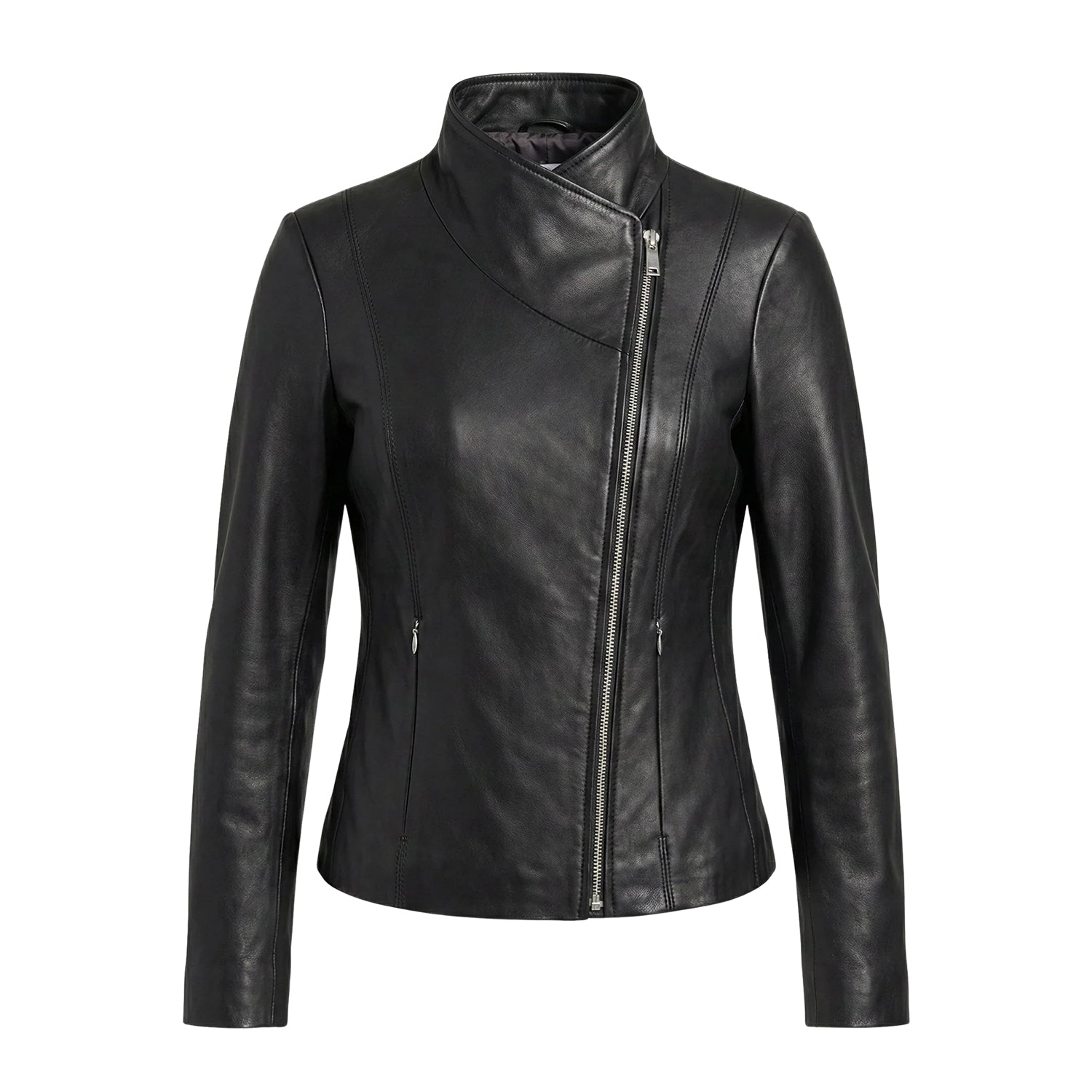 Women' Biker Robust Stitching Black Leather Jacket