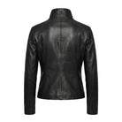 Women' Biker Robust Stitching Black Leather Jacket (Back)