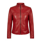 Women' Biker Slim Fit Red Leather Jacket
