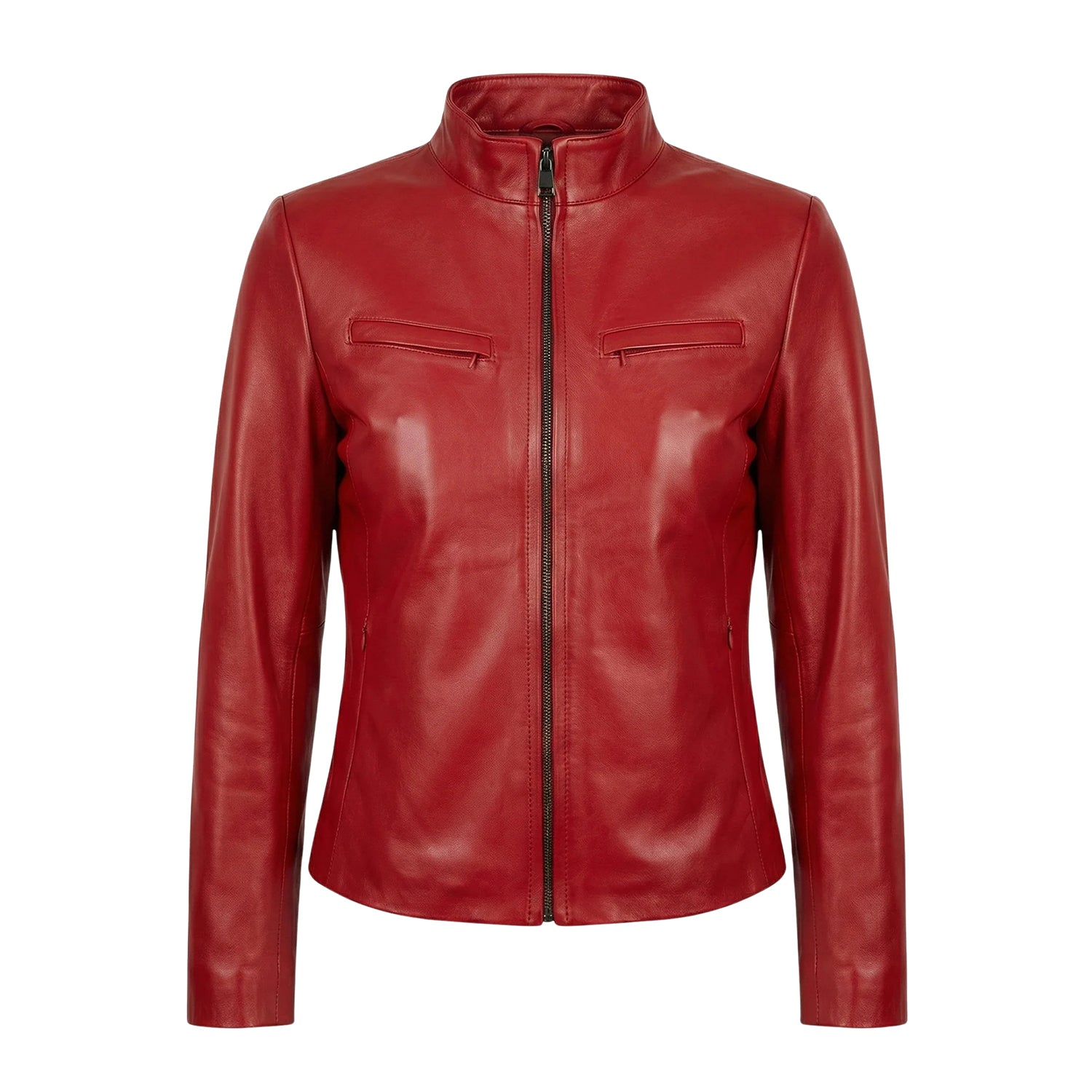 Women' Biker Slim Fit Red Leather Jacket