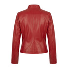 Women' Biker Slim Fit Red Leather Jacket (Back)