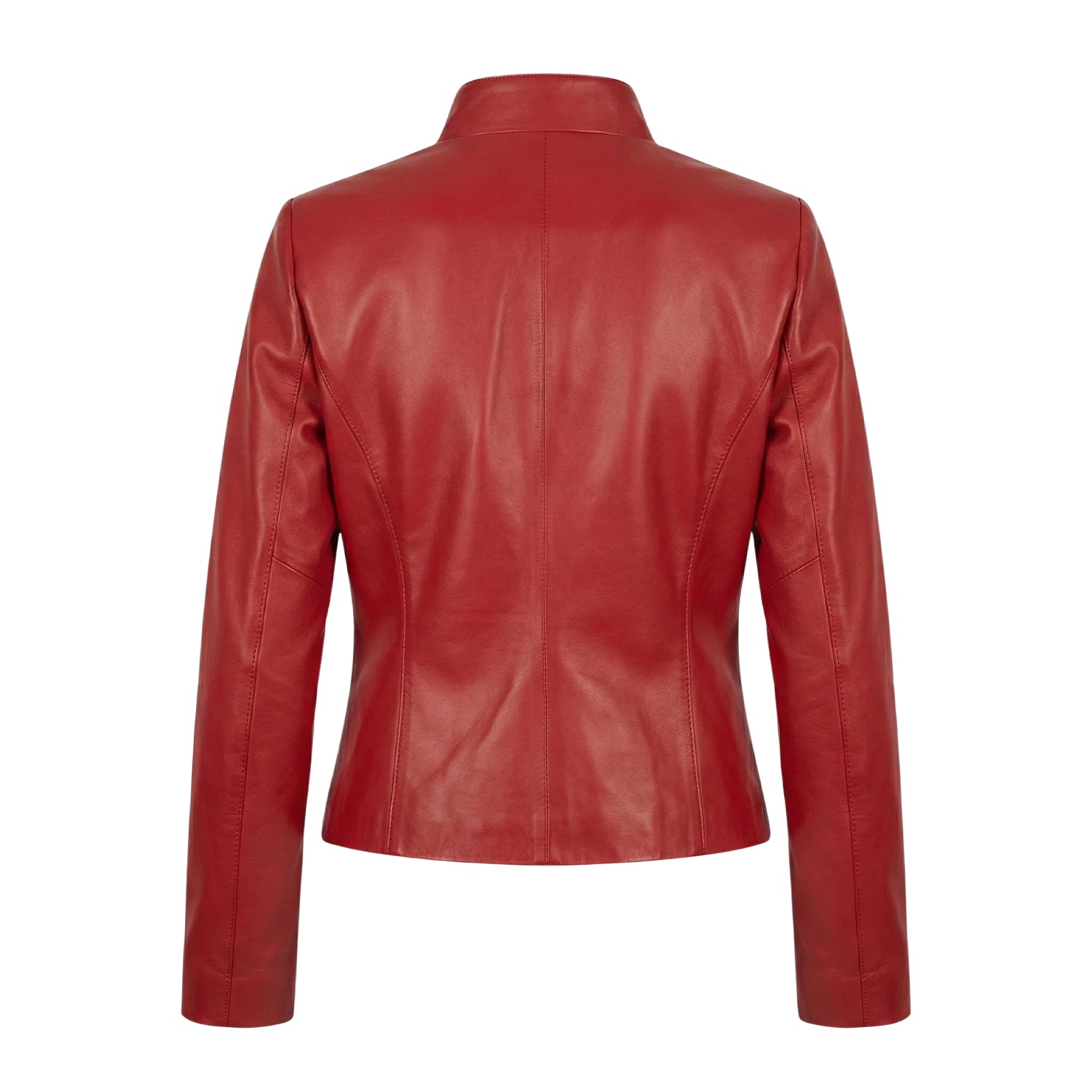 Women' Biker Slim Fit Red Leather Jacket (Back)
