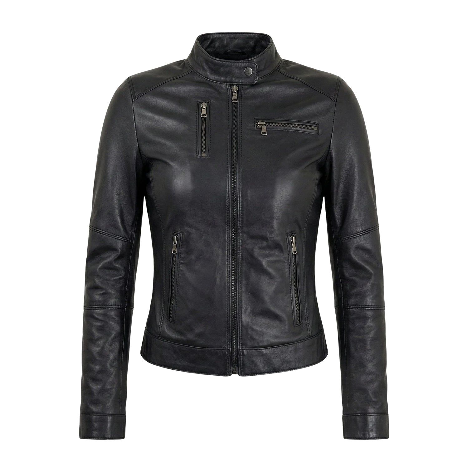 Women' Biker Soft Fit Black Leather Jacket