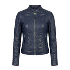 Women' Biker Soft Fit Blue Leather Jacket