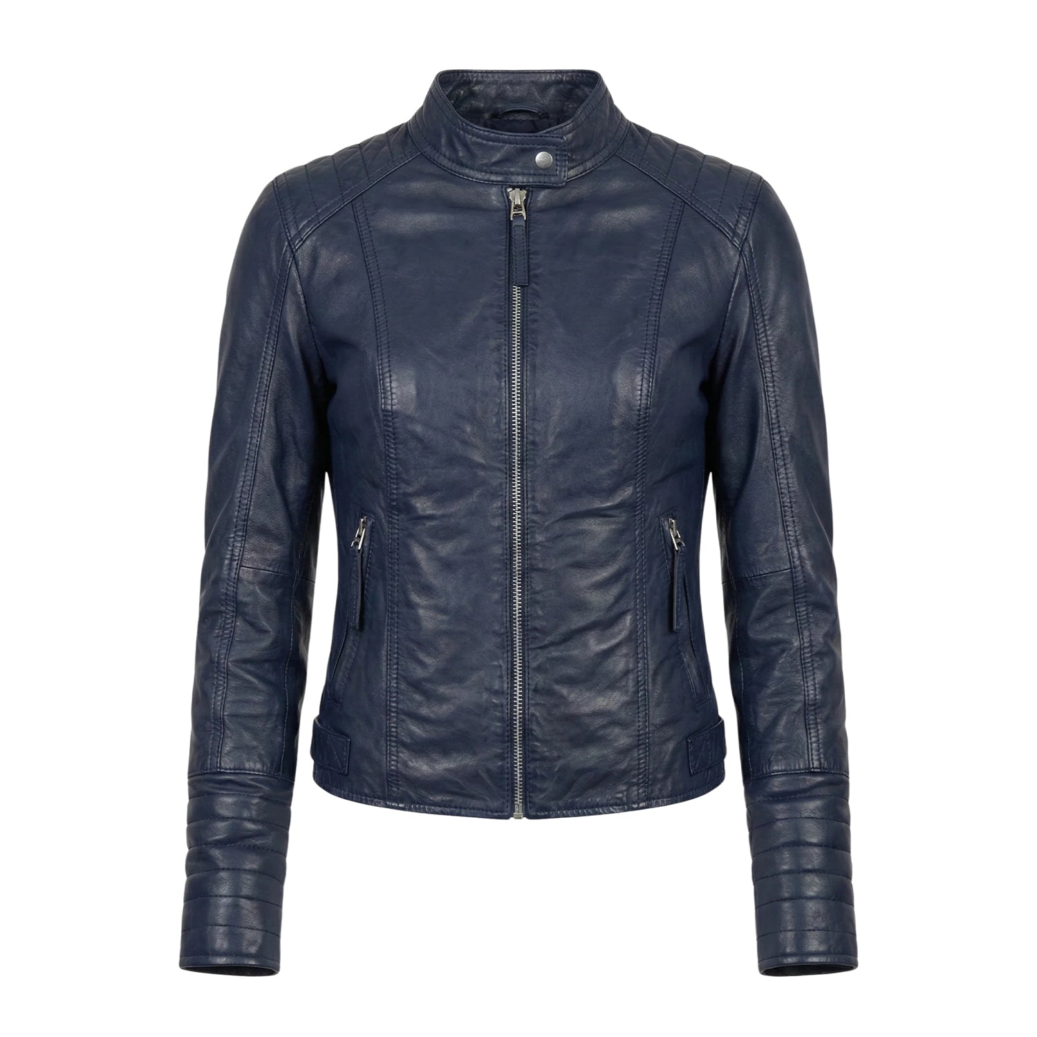 Women' Biker Soft Fit Blue Leather Jacket