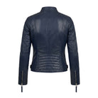 Women' Biker Soft Fit Blue Leather Jacket (Back)