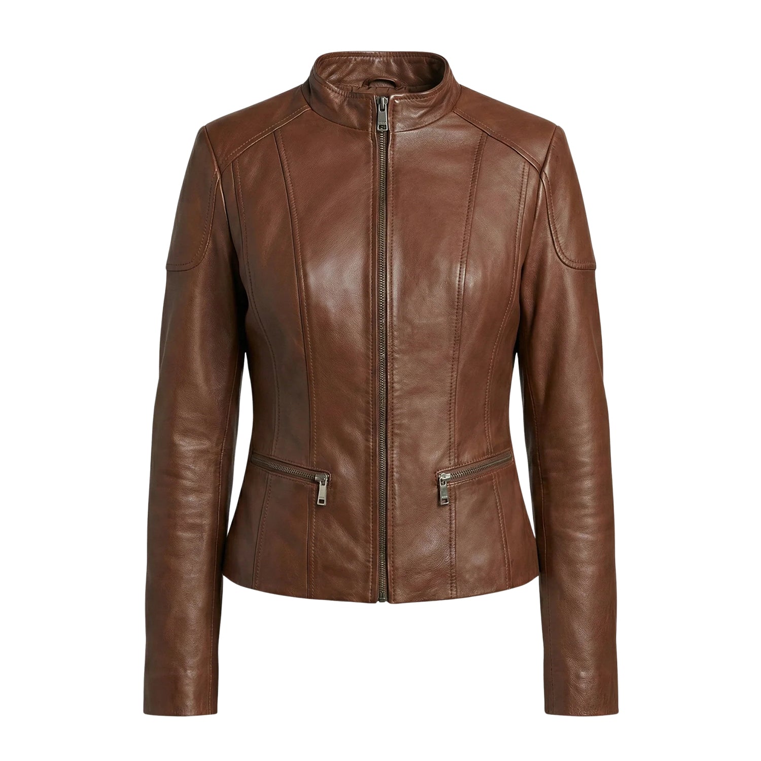 Women' Biker Soft Fit Brown Leather Jacket