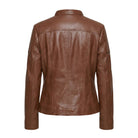 Women' Biker Soft Fit Brown Leather Jacket (Back)