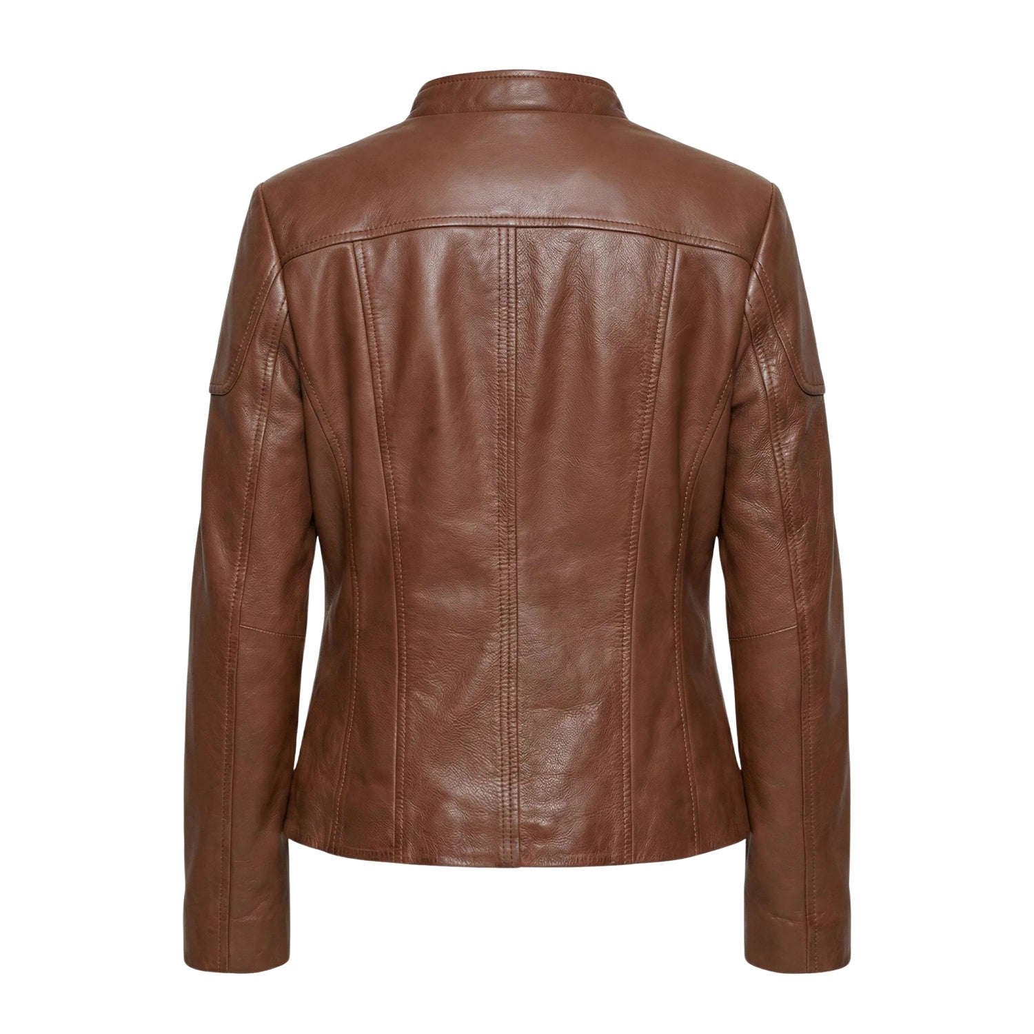 Women' Biker Soft Fit Brown Leather Jacket (Back)