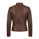 Women' Biker Soft Fit Brown Premium Leather Jacket (Back)