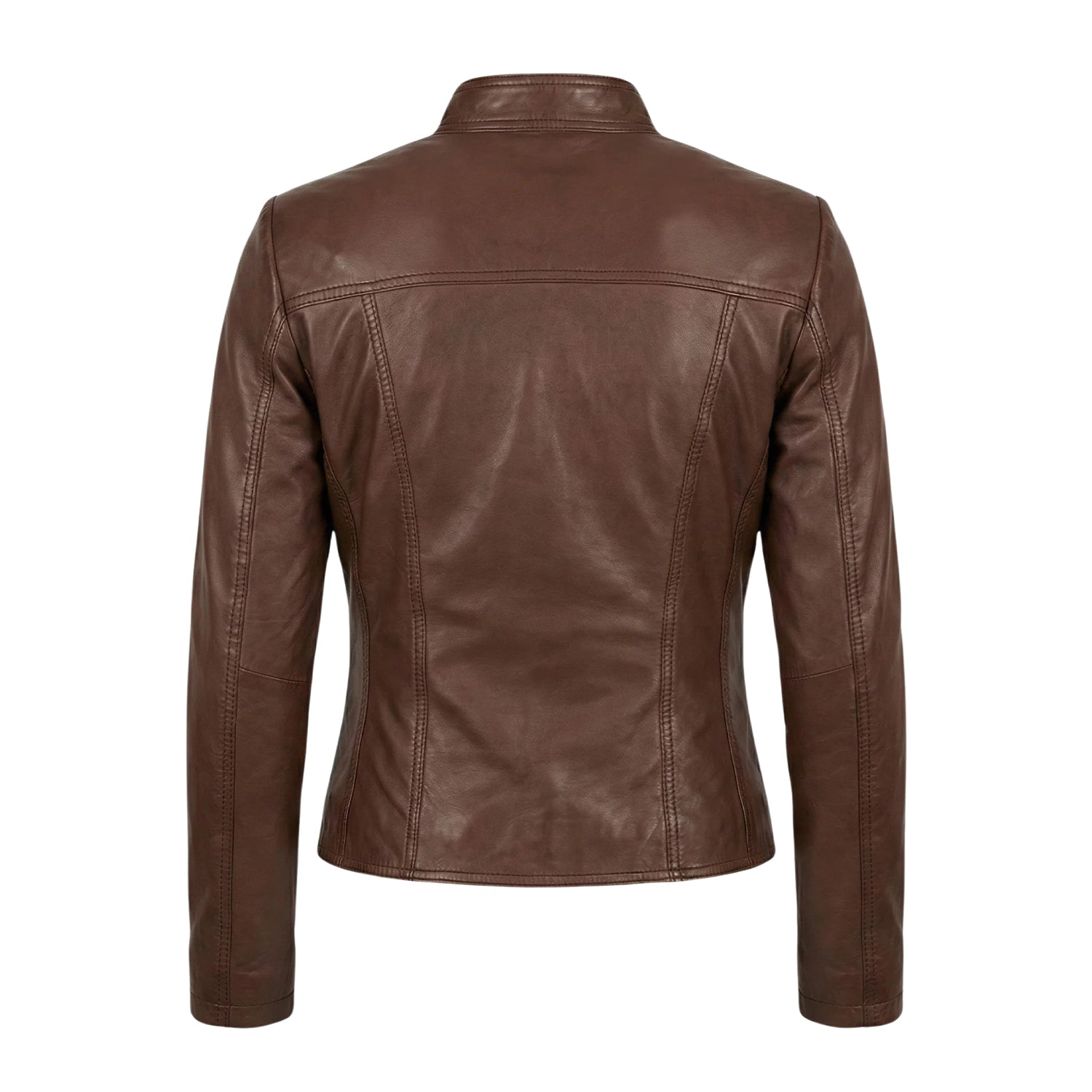 Women' Biker Soft Fit Brown Premium Leather Jacket (Back)