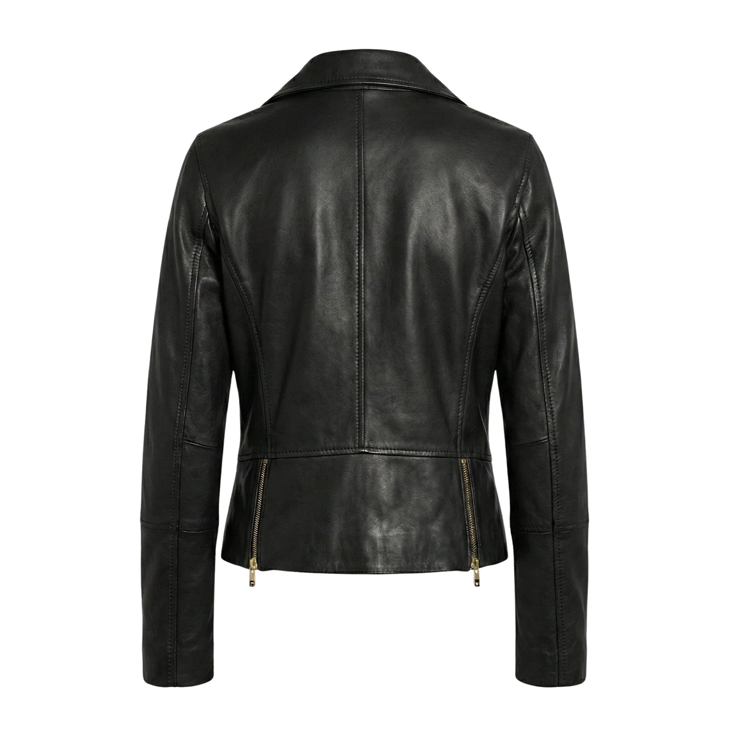 Women' Biker Vintage Design Black Leather Jacket (Back)