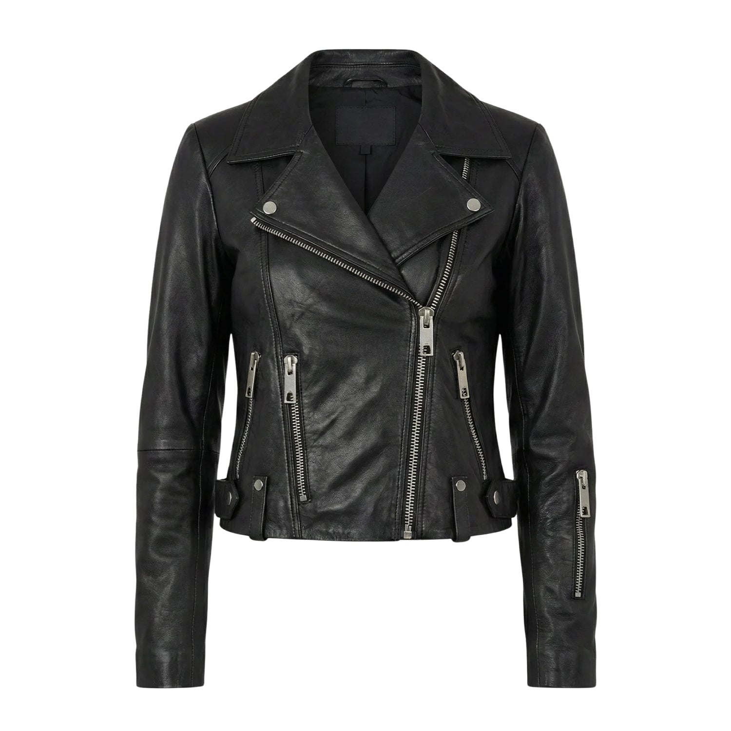 Women' Biker Vintage Lambskin Black Leather Jacket