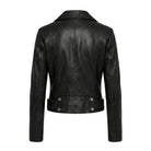 Women' Biker Vintage Lambskin Black Leather Jacket (Back)