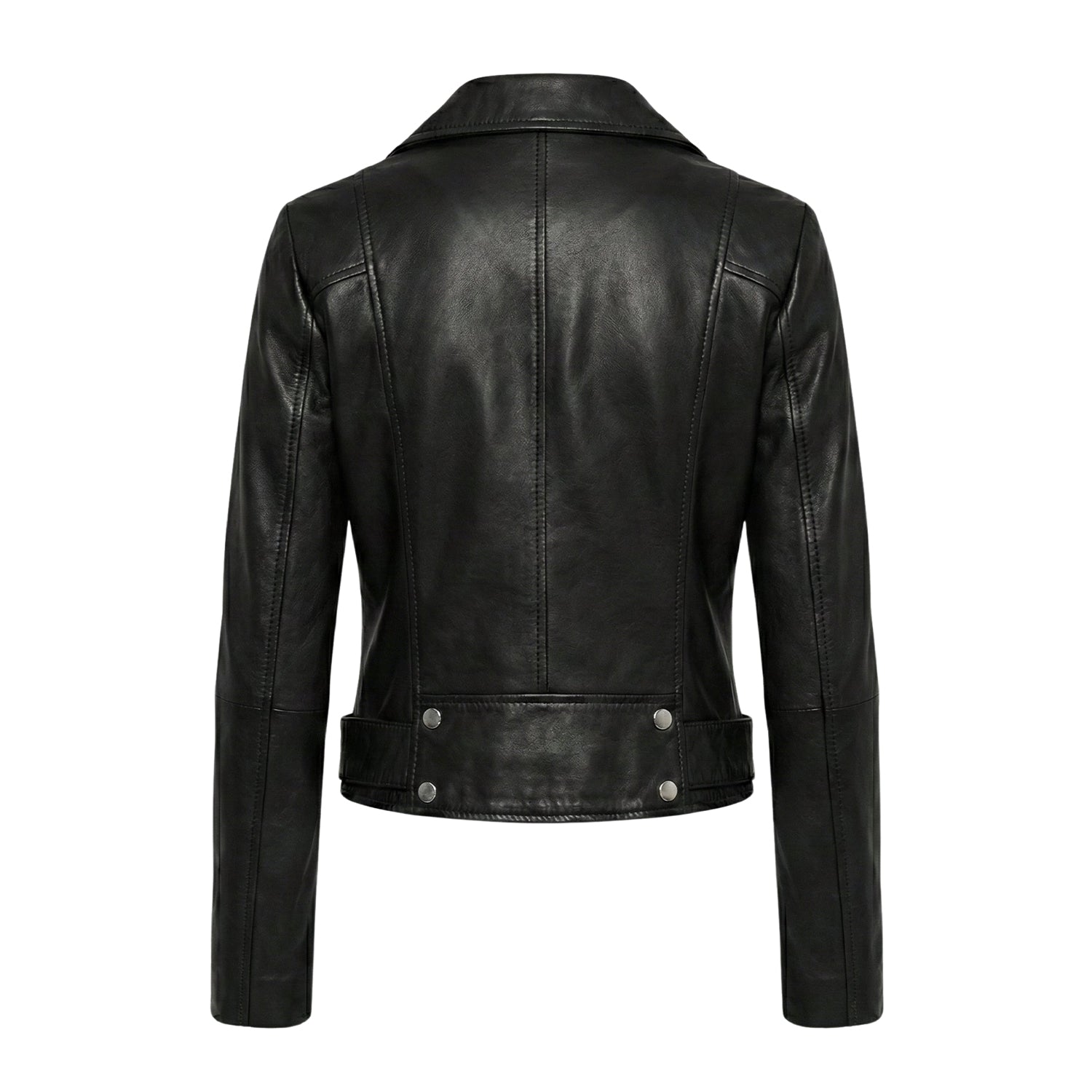 Women' Biker Vintage Lambskin Black Leather Jacket (Back)