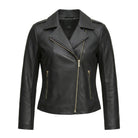 Women' Biker Zip-Up Closure Black Leather Jacket