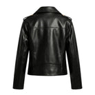 Women' Biker Zip-Up Closure Black Leather Jacket (Back)