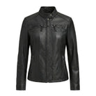 Women' Biker Zip-Up Closure Black Premium Leather Jacket 