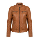 Women' Biker Zip-Up Closure Brown Leather Jacket