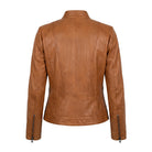 Women' Biker Zip-Up Closure Brown Leather Jacket (Back)