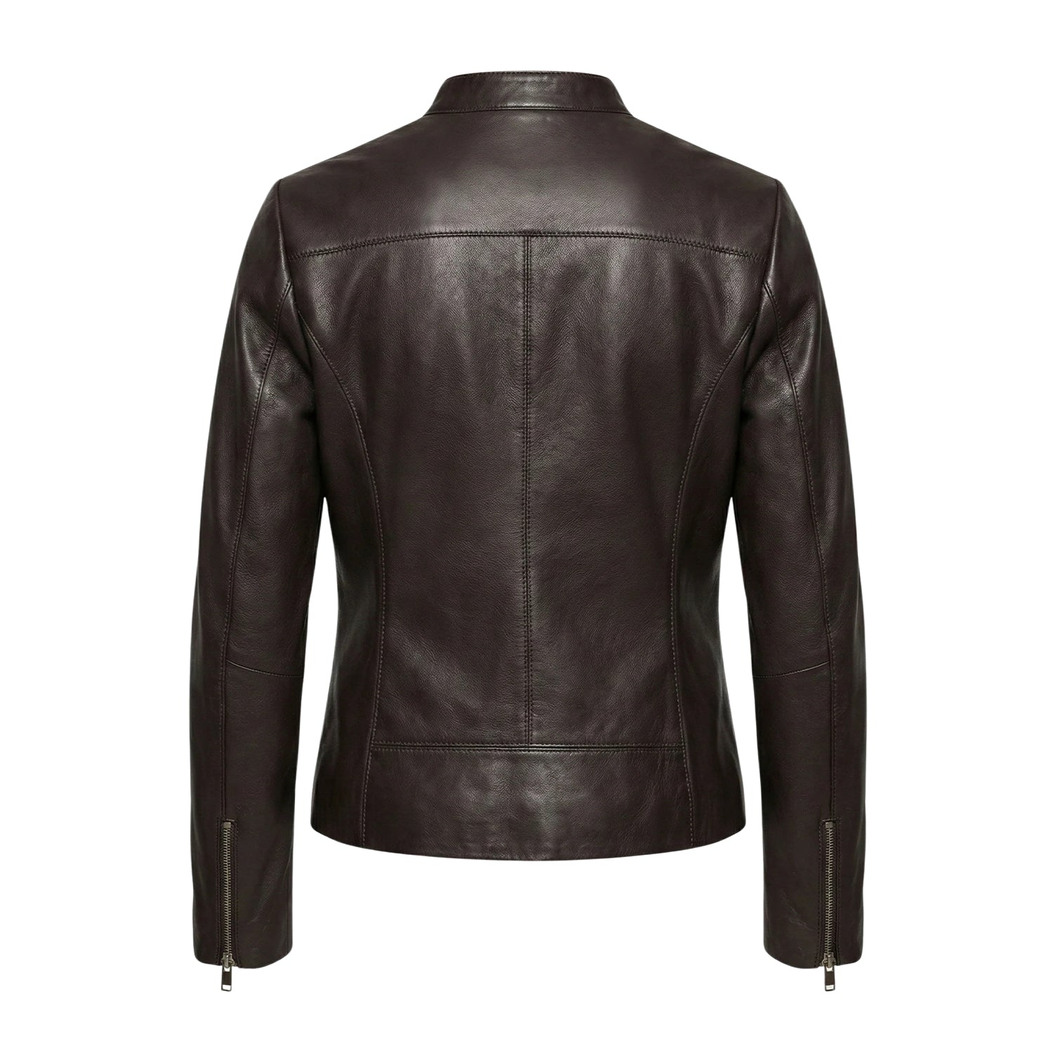 Women' Biker Zip-Up Closure Premium Leather Jacket (Back)