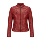 Women' Biker Zip-Up Closure Red Leather Jacket
