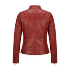 Women' Biker Zip-Up Closure Red Leather Jacket (Back)