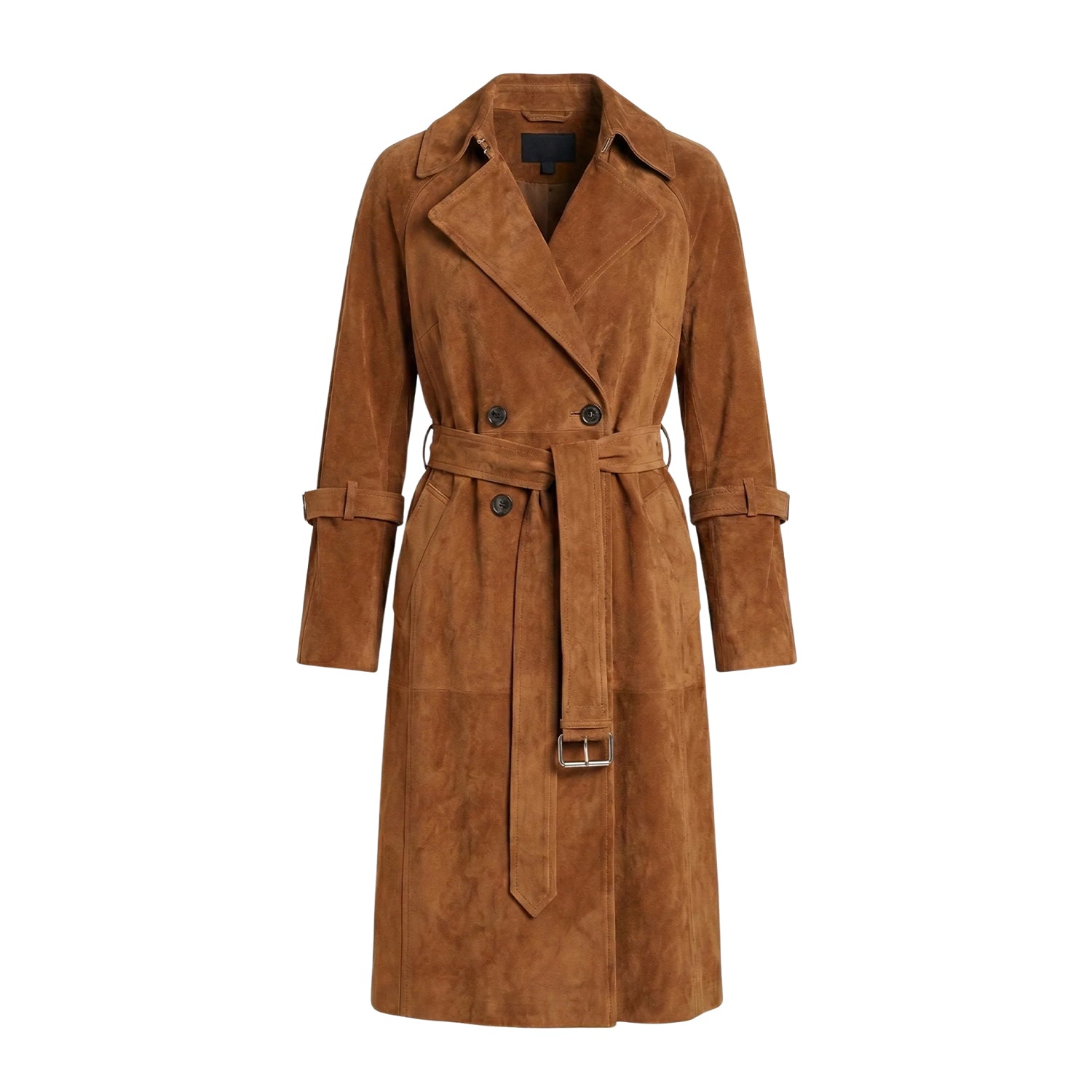 Women's Double Breasted Belted Waist Leather Trench Coat
