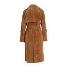 Women's Double Breasted Belted Waist Leather Trench Coat (Back)