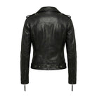 Women's Durable Stitching Biker Black Leather Jacket (Back)