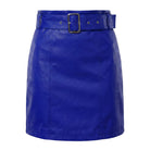 Women’s A-Line Casual Blue Lambskin Leather Skirt