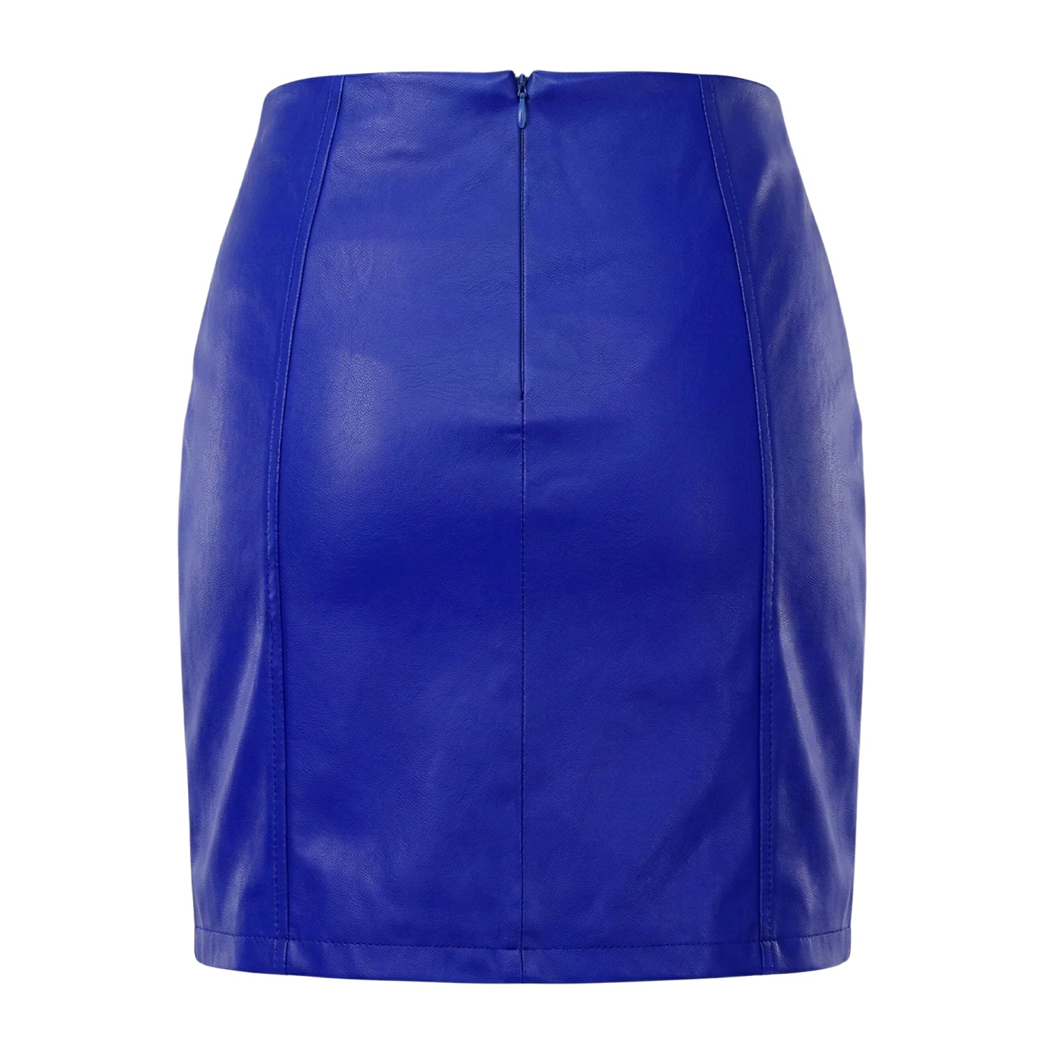 Women’s A-Line Casual Blue Lambskin Leather Skirt (Back)