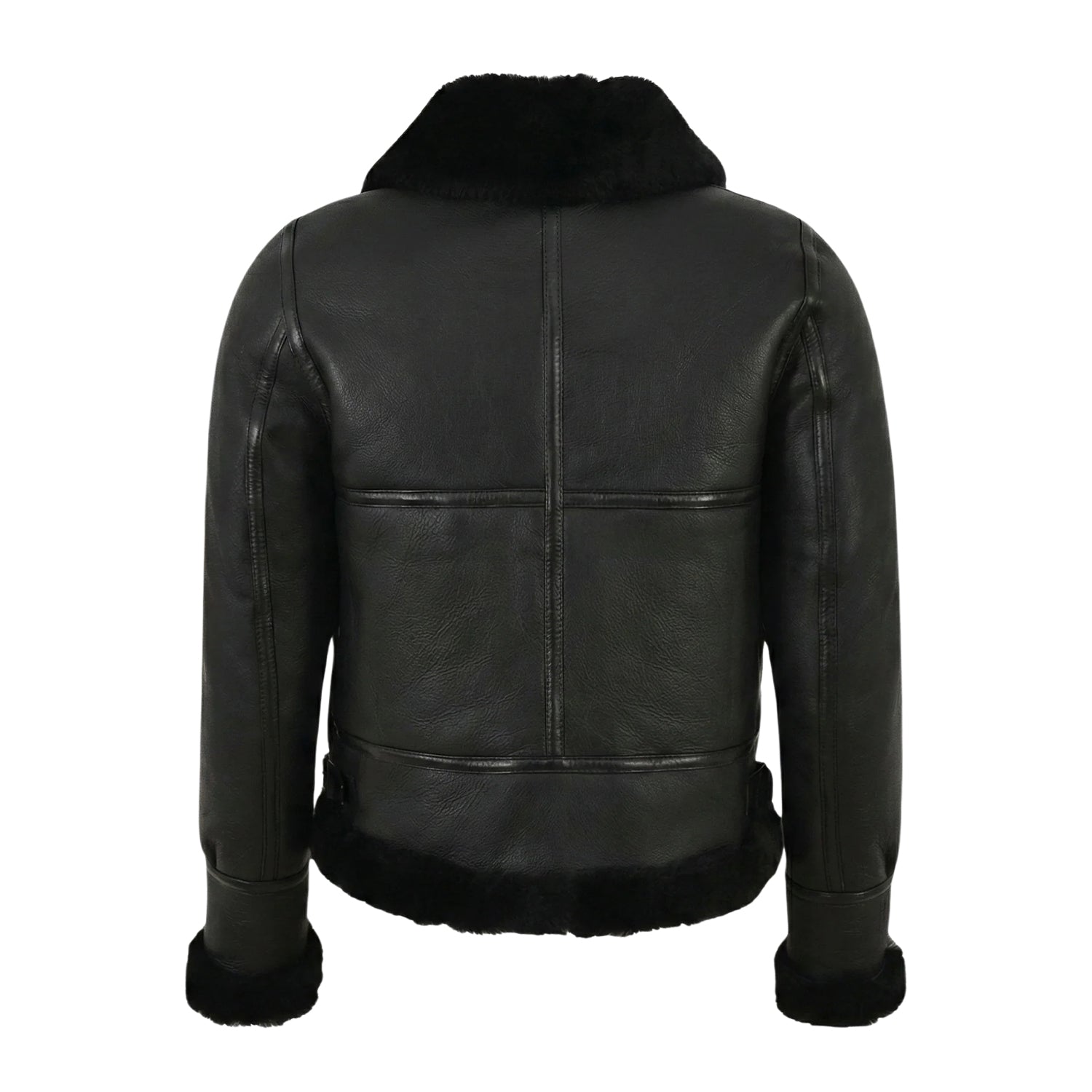 Women's Aviator Shearling Lined Black Leather Jacket (Back)