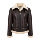 Women's B3 Flight Hooded Design Dark Brown Shearling Jacket