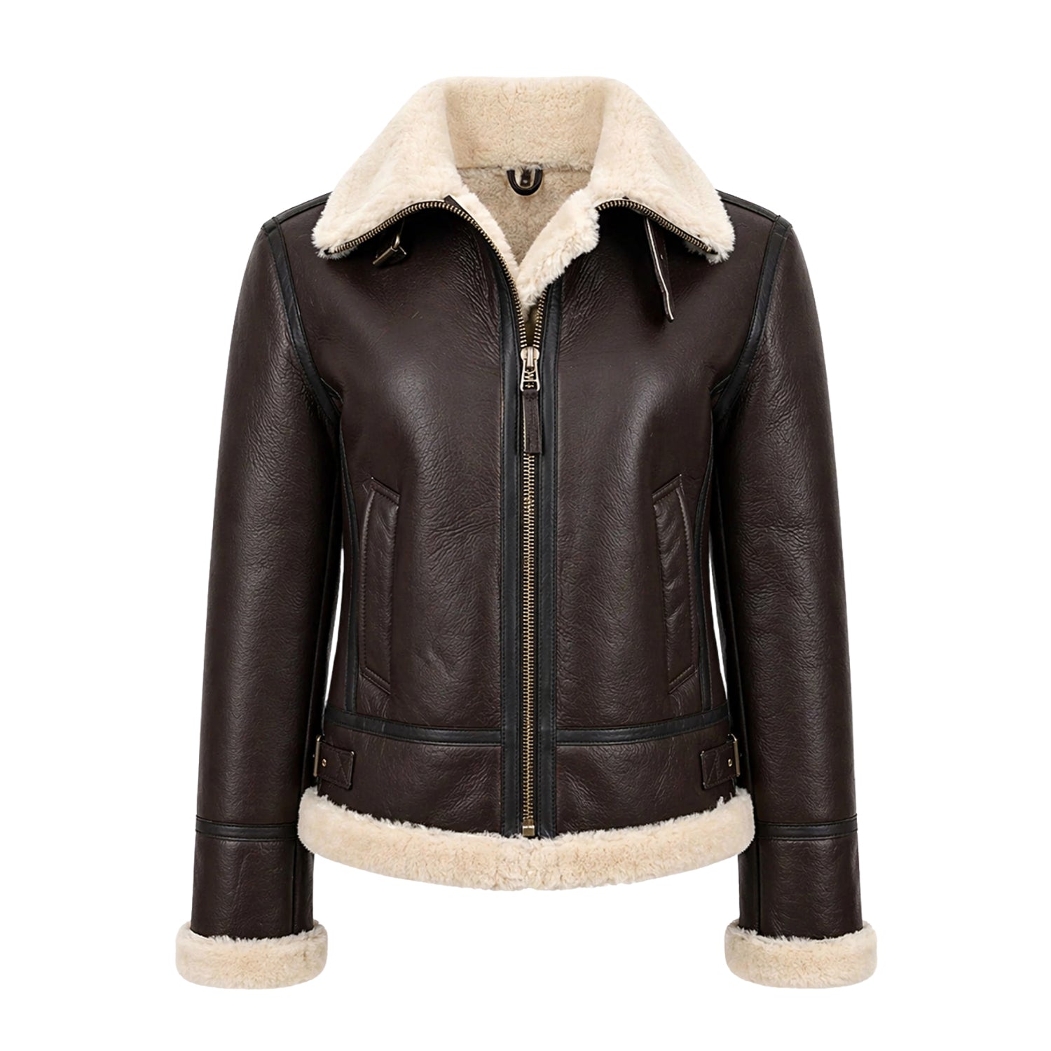 Women's B3 Flight Hooded Design Dark Brown Shearling Jacket