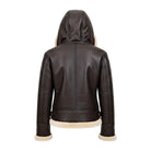 Women's B3 Flight Hooded Design Dark Brown Shearling Jacket (Back)