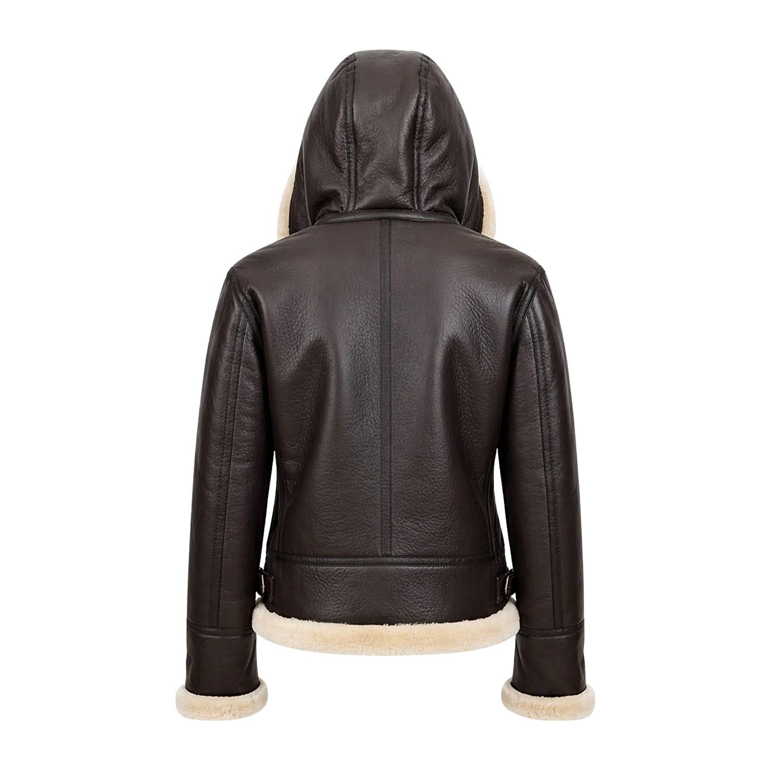 Women's B3 Flight Hooded Design Dark Brown Shearling Jacket (Back)
